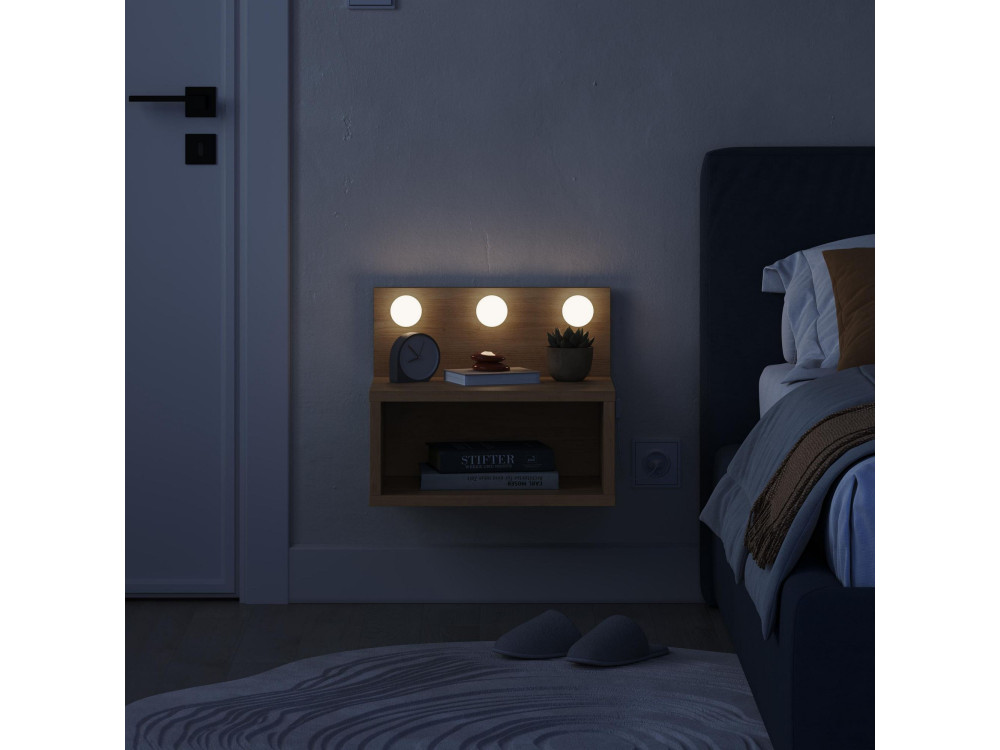 Mesilla de noche "Treo" con bombilla de madera - 40 x 30 x 34 cm - Beige