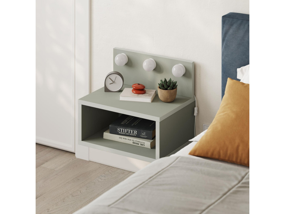 Mesilla de noche "Treo" con bombilla de madera - 40 x 30 x 34 cm - Gris