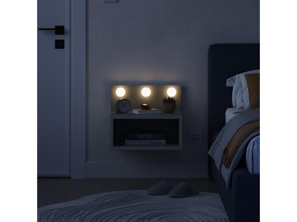 Mesilla de noche "Treo" con bombilla de madera - 40 x 30 x 34 cm - Gris