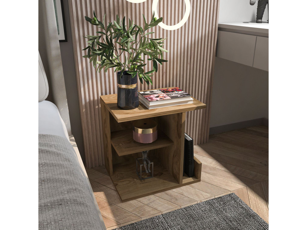 Mesilla de noche de madera "Karamira" - 45 x 35 x 45 cm - Marrón