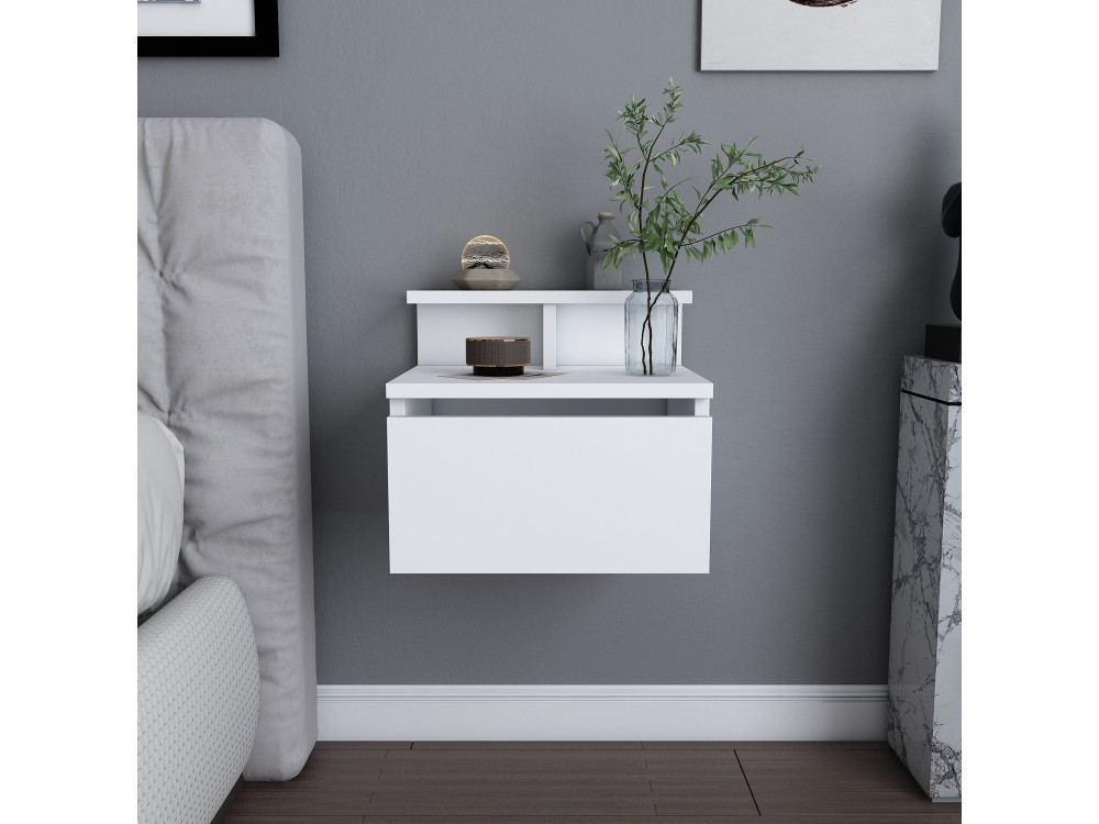 Mesilla de noche de madera "Alice" - 40 x 32 x 35 cm - Blanco