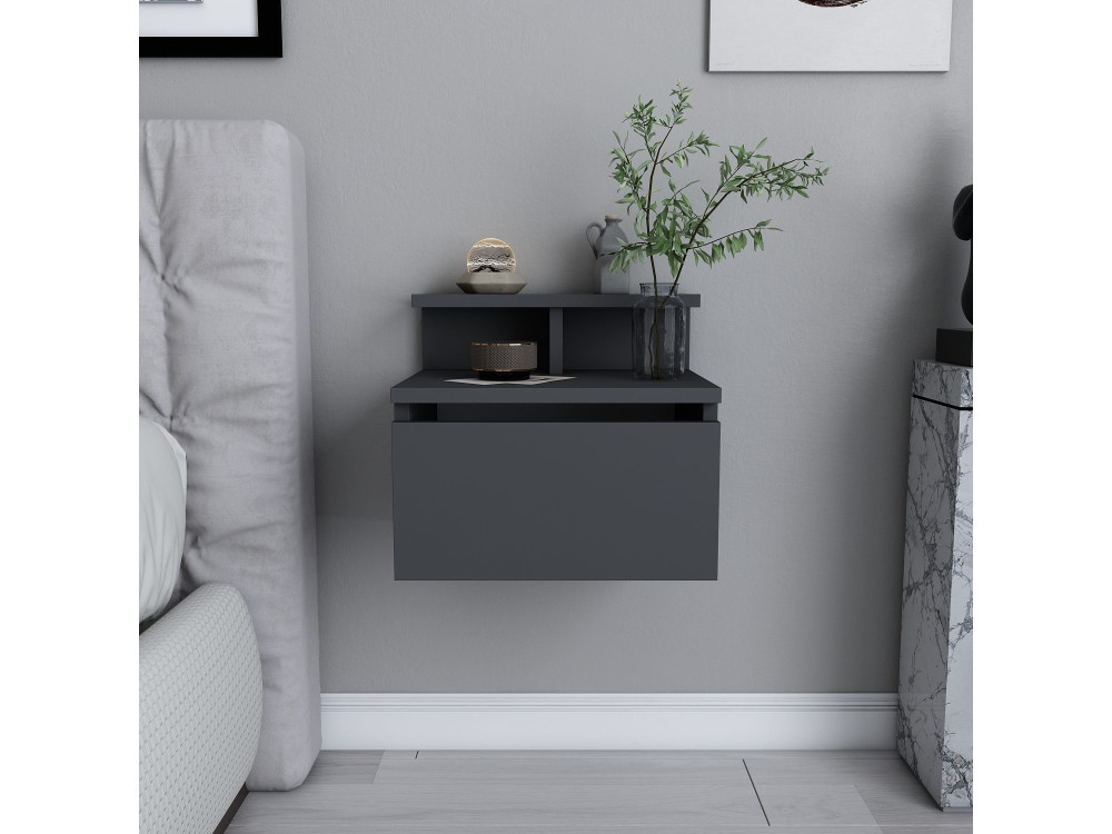 Mesilla de noche de madera "Alice" - 40 x 32 x 35 cm - Gris antracita