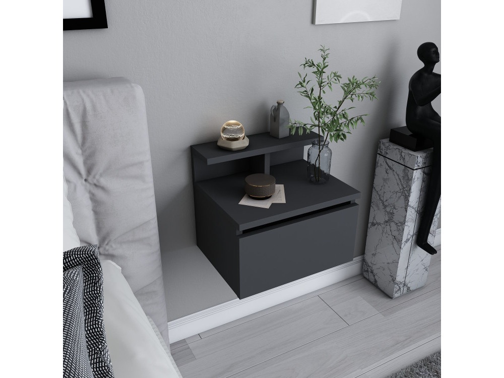 Mesilla de noche de madera "Alice" - 40 x 32 x 35 cm - Gris antracita