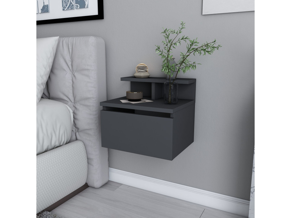 Mesilla de noche de madera "Alice" - 40 x 32 x 35 cm - Gris antracita
