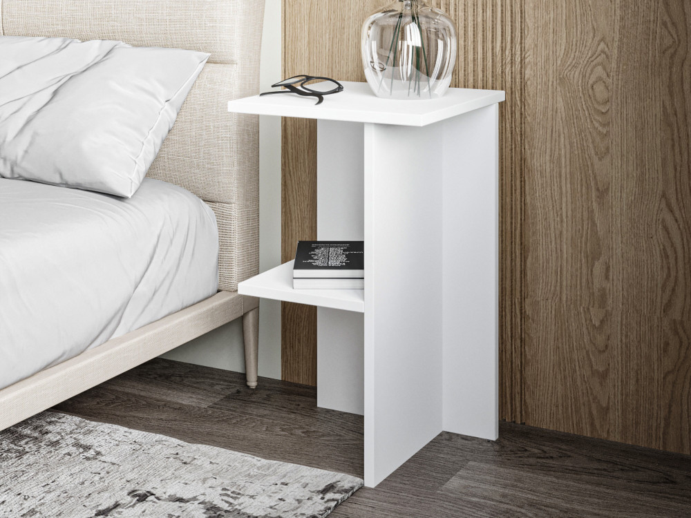 Mesilla de noche de madera "Leray" - 36 x 36 x 60 cm - Blanco