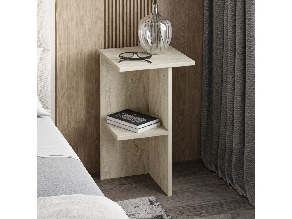 Mesilla de noche de madera "Leray" - 36 x 36 x 60 cm - Travertino