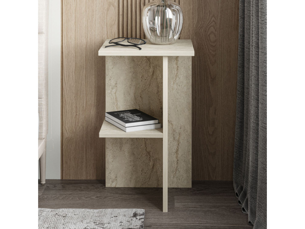 Mesilla de noche de madera "Leray" - 36 x 36 x 60 cm - Travertino