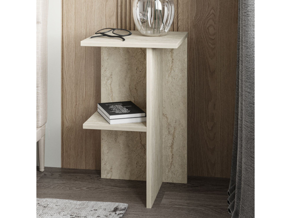 Mesilla de noche de madera "Leray" - 36 x 36 x 60 cm - Travertino