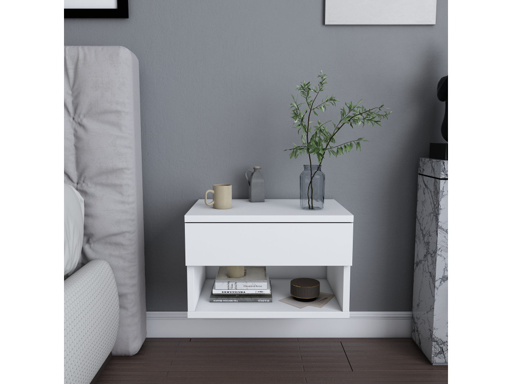 Mesilla de noche de madera "Jamot" - 45 x 29 x 32 cm - Blanco