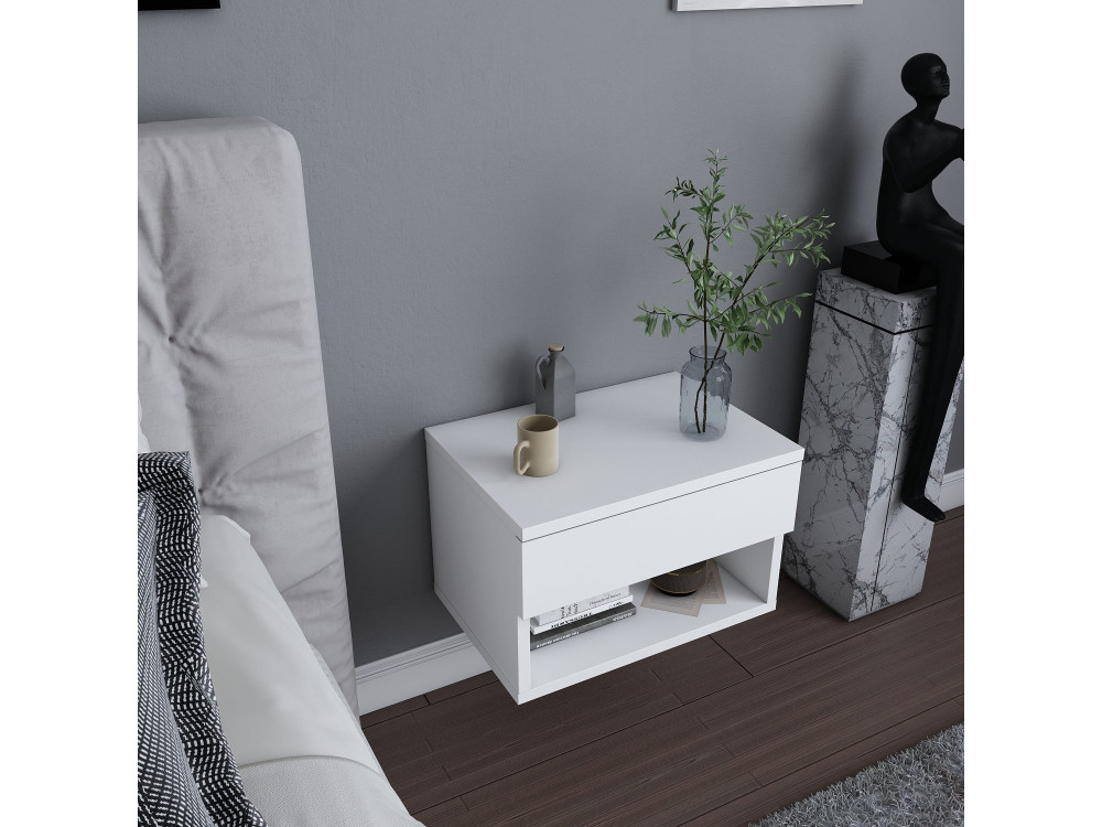 Mesilla de noche de madera "Jamot" - 45 x 29 x 32 cm - Blanco