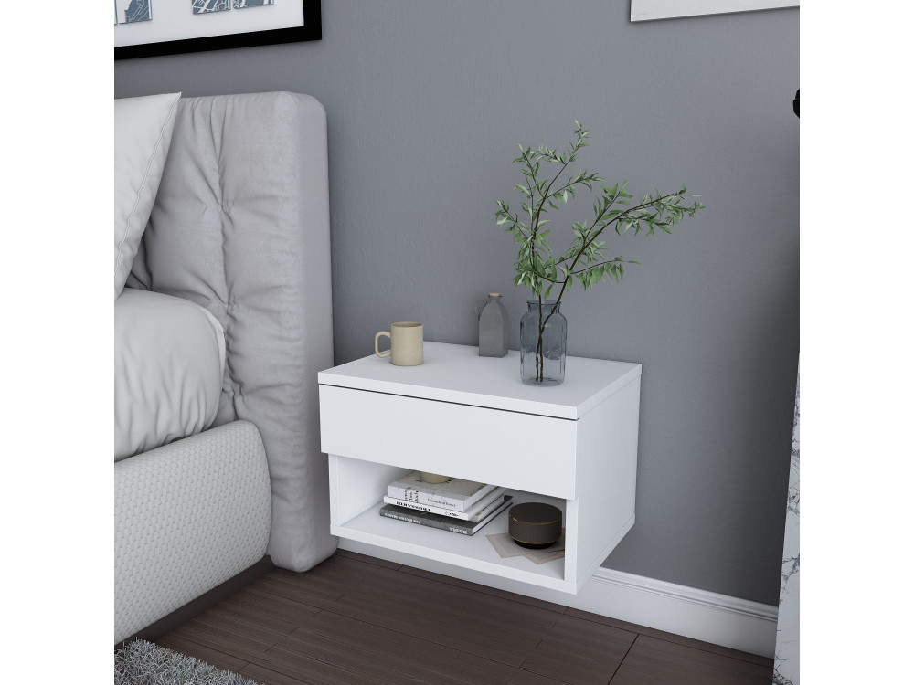 Mesilla de noche de madera "Jamot" - 45 x 29 x 32 cm - Blanco