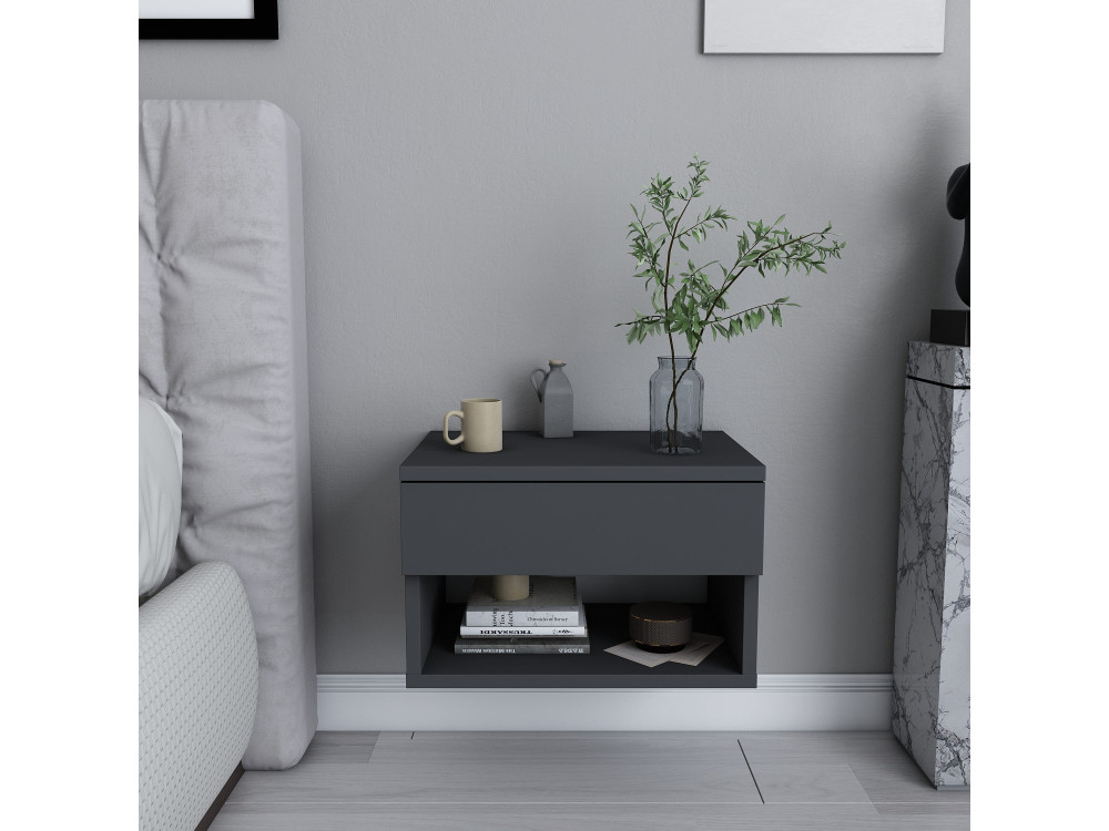 Mesilla de noche de madera "Jamot" - 45 x 29 x 32 cm - Gris antracita