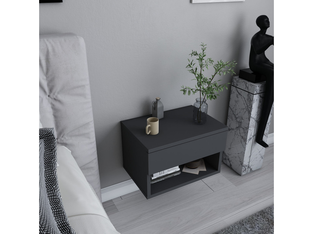 Mesilla de noche de madera "Jamot" - 45 x 29 x 32 cm - Gris antracita