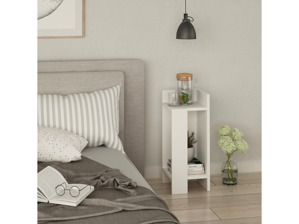 Mesilla de noche de madera "Elos Right" - 25 x 27 x 60 cm - Blanco