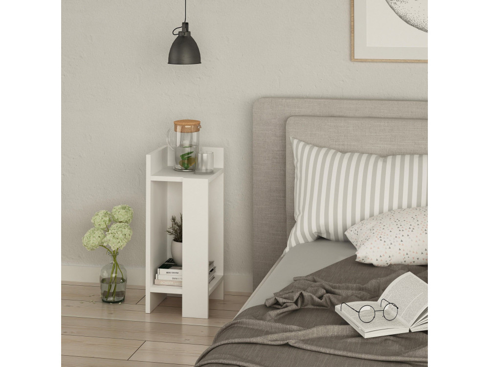 Mesilla de noche de madera "Elos Left" - 25 x 27 x 60 cm - Blanco