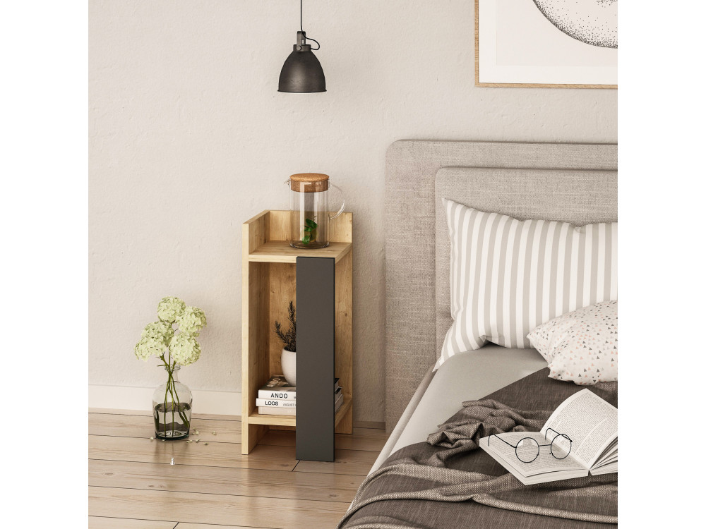 Mesilla de noche de madera "Elos Left" - 25 x 27 x 60 cm - Beige