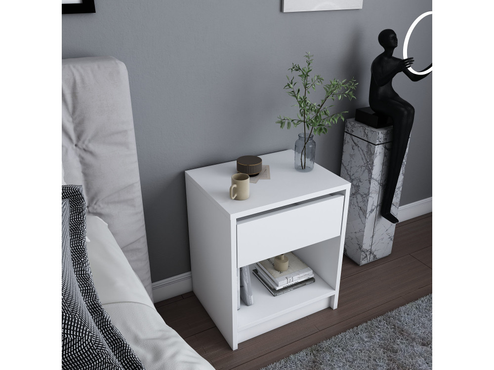 Mesilla de noche de madera "Sheridan" - 45 x 40 x 53 cm - Blanco