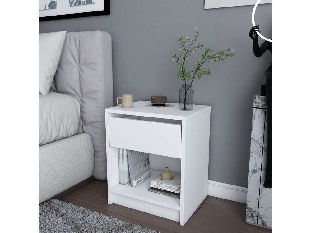 Mesilla de noche de madera "Sheridan" - 45 x 40 x 53 cm - Blanco