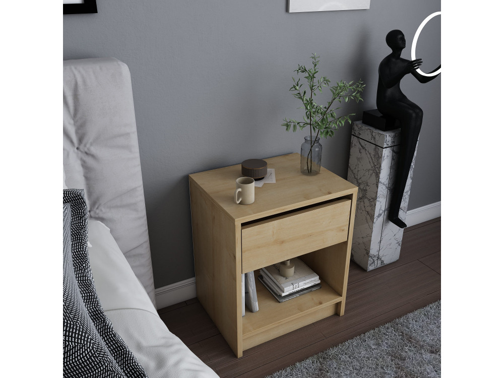 Mesilla de noche de madera "Sheridan" - 45 x 40 x 53 cm - Beige