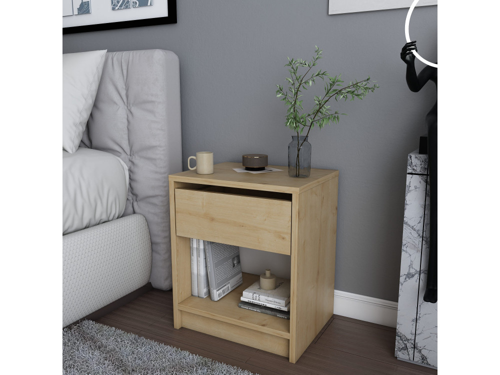 Mesilla de noche de madera "Sheridan" - 45 x 40 x 53 cm - Beige