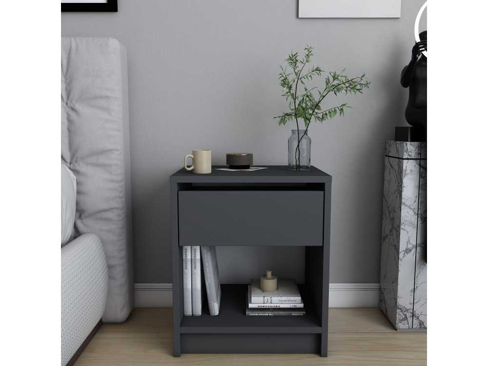 Mesilla de noche de madera "Sheridan" - 45 x 40 x 53 cm - Gris antracita