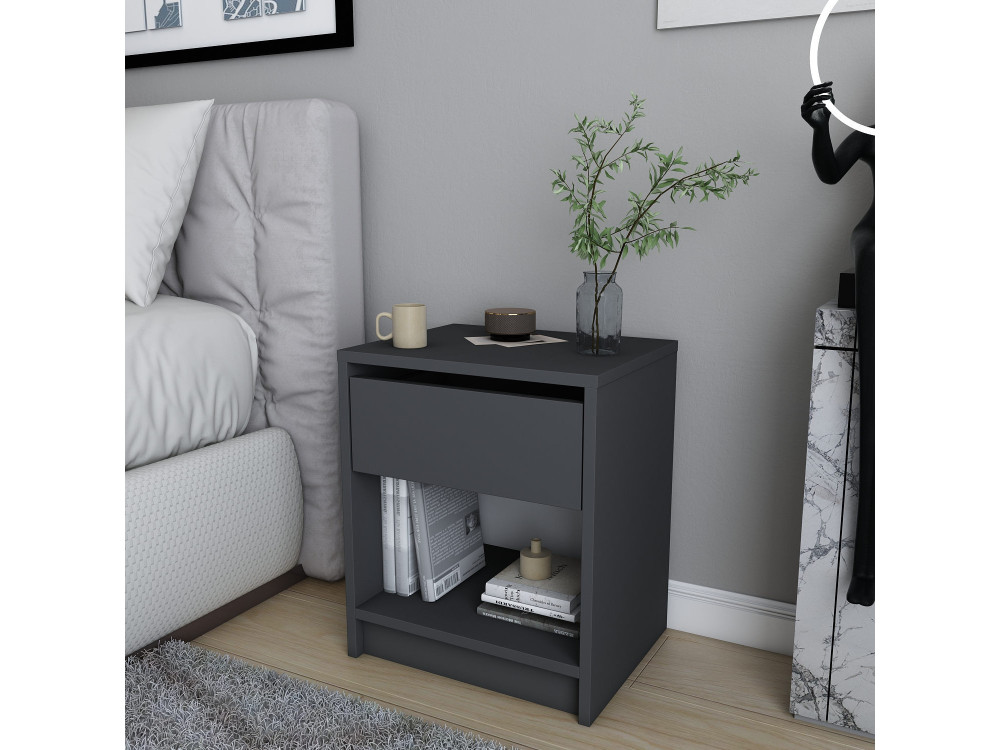 Mesilla de noche de madera "Sheridan" - 45 x 40 x 53 cm - Gris antracita
