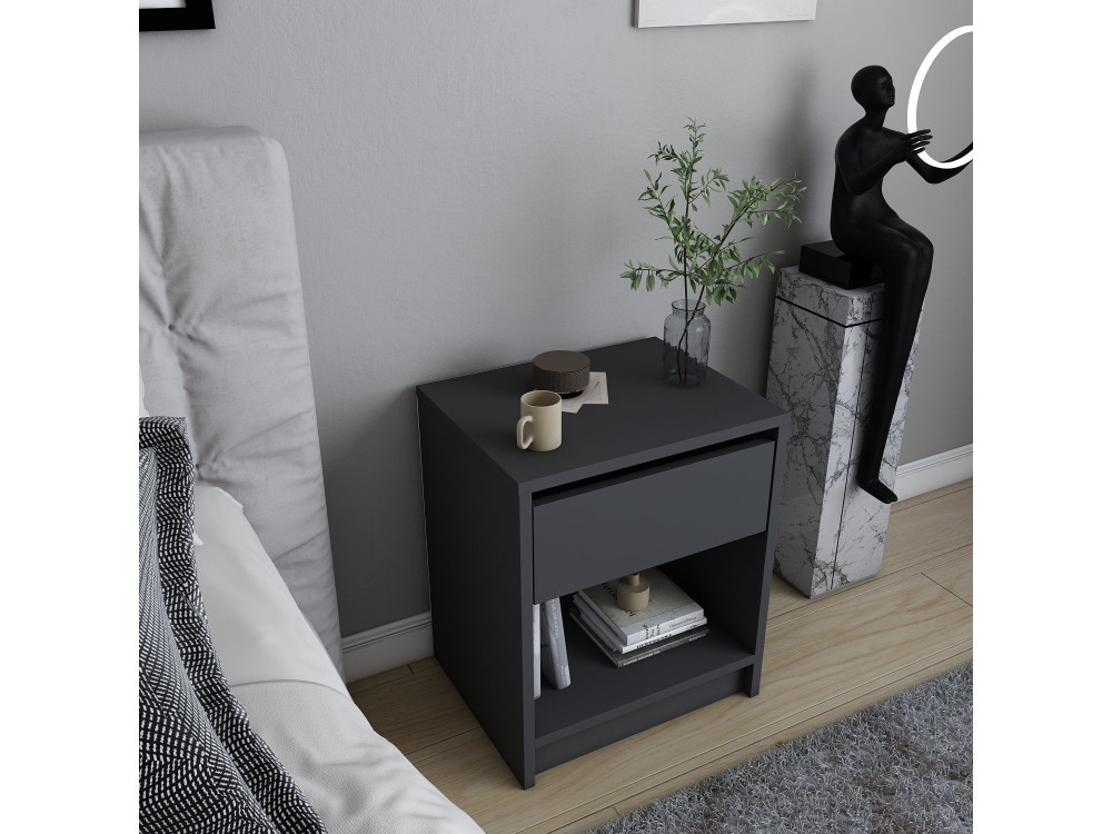 Mesilla de noche de madera "Sheridan" - 45 x 40 x 53 cm - Gris antracita
