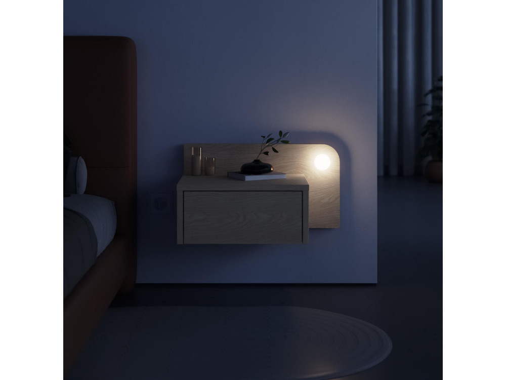 Mesilla de noche "Dotta" con bombilla de madera - 52 x 30 x 28 cm - Beige