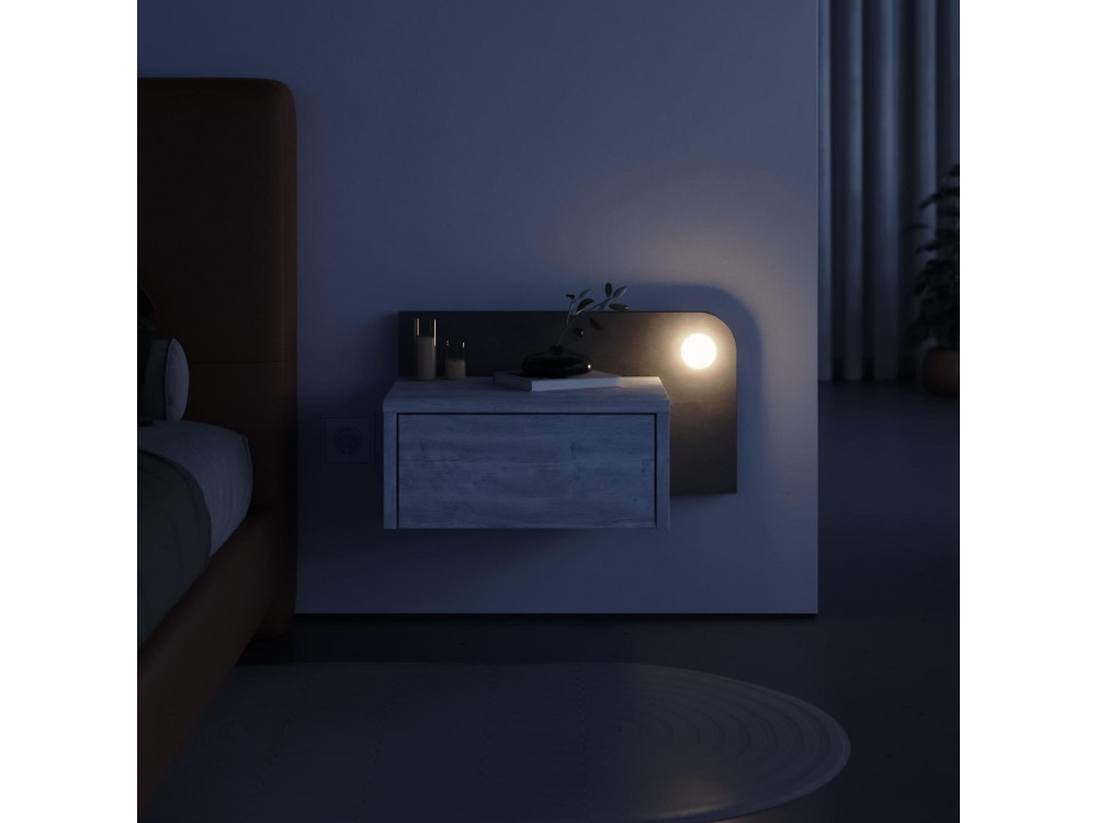 Mesilla de noche "Dotta" con bombilla de madera - 52 x 30 x 28 cm - Gris
