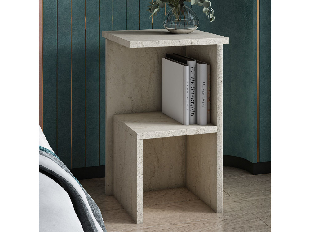 Mesilla de noche de madera "Roisin" - 30 x 30 x 50 cm - Travertino