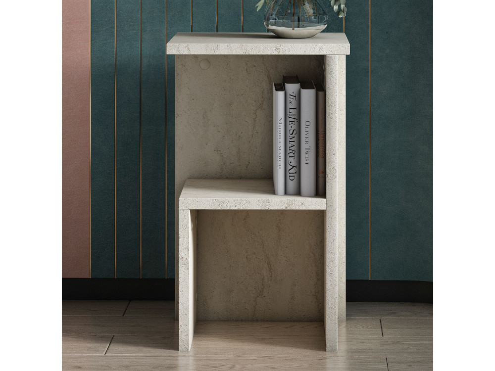 Mesilla de noche de madera "Roisin" - 30 x 30 x 50 cm - Travertino