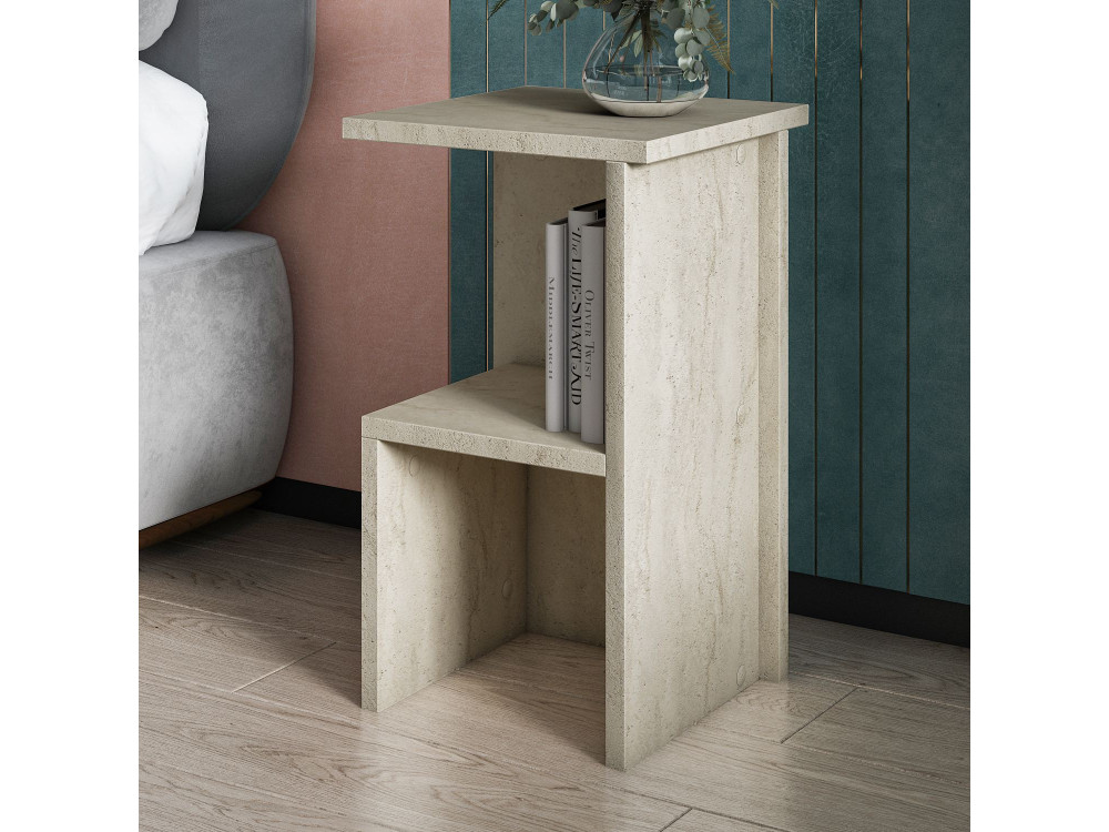 Mesilla de noche de madera "Roisin" - 30 x 30 x 50 cm - Travertino