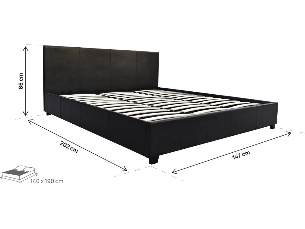 Cama en PVC "Carla" - 140 x 190 cm - Negro