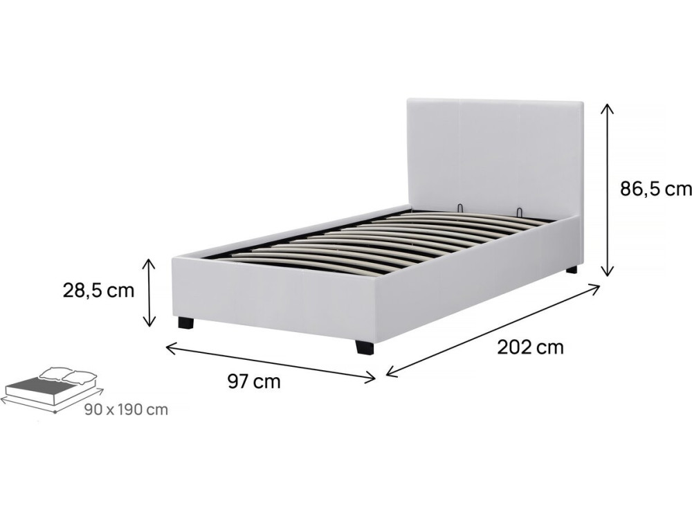 Cama en PVC "Carla" - 90 x 190 cm - Blanco