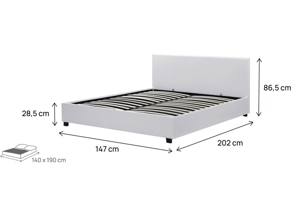 Cama en PVC "Carla" - 140 x 190 cm - Blanco