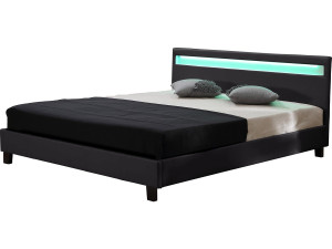 Cama con cabecero LED "Maria" - 160 x 200 cm - Negro