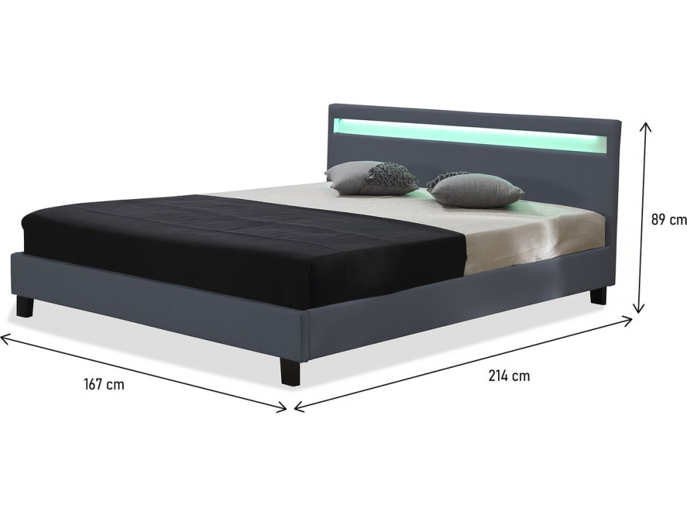 Cama LED "Maria" - 160 x 200 cm - Gris