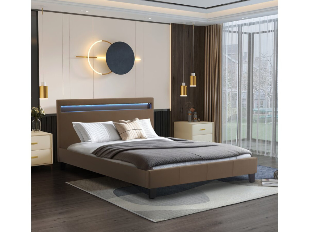 Cama LED "María" - 140 x 190 cm - Color topo