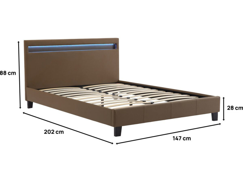 Cama LED "María" - 140 x 190 cm - Color topo