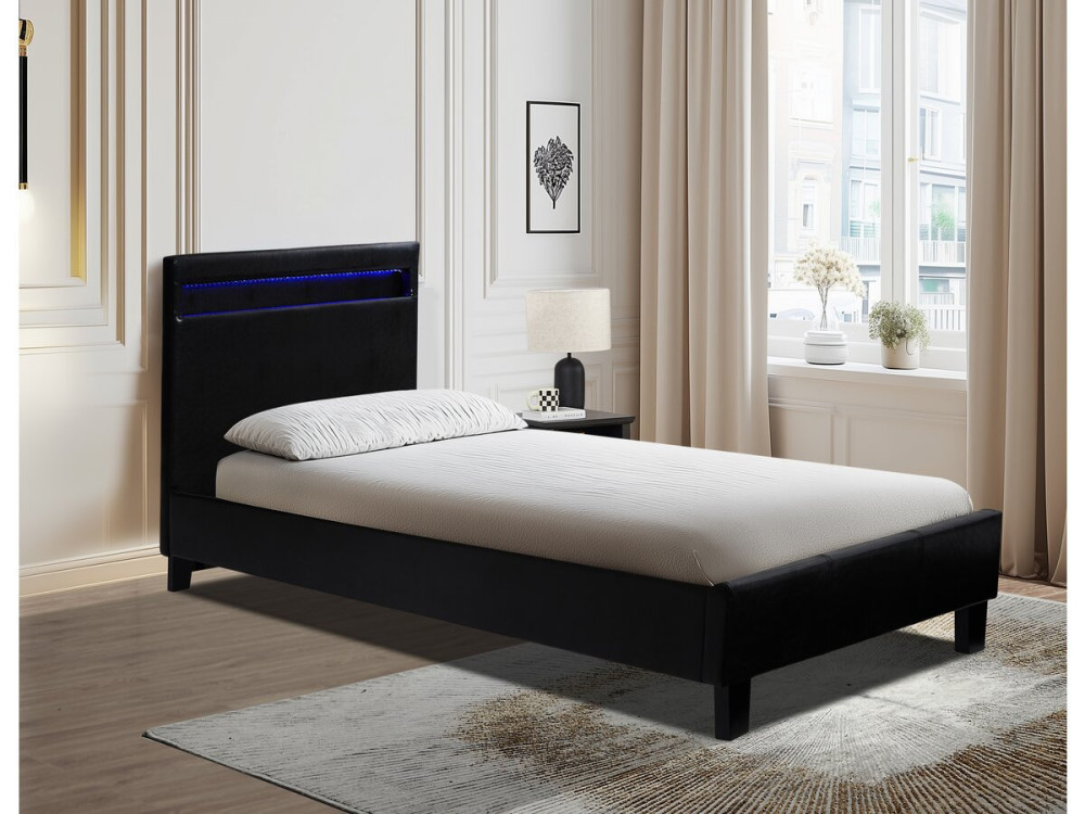 Cama con LED "Maria" 90 x 190 cm - Negra
