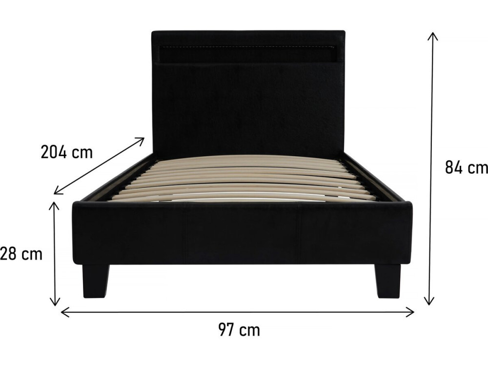 Cama con LED "Maria" 90 x 190 cm - Negra