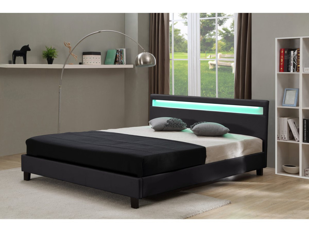 Cama con cabecero LED "Maria" - 140 x 190 cm - Negro