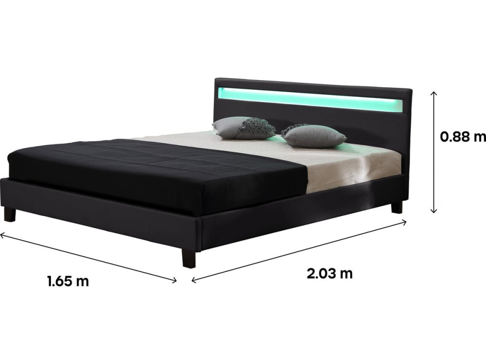 Cama con cabecero LED "Maria" - 140 x 190 cm - Negro