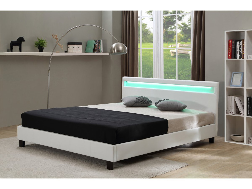 Cama con cabecero LED "Maria"- 160 x 200 cm - Blanco