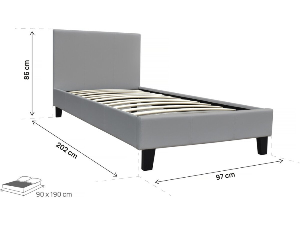 Cama "Lina" 90 x 190 cm - Gris claro
