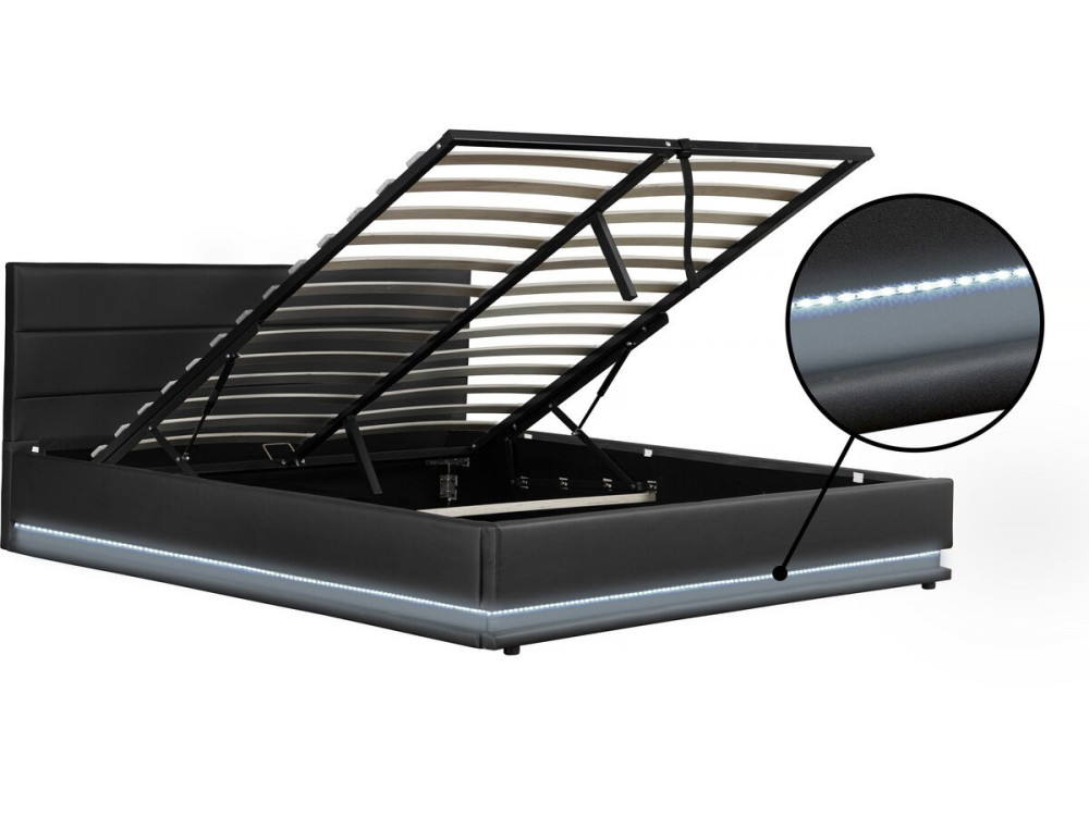 Cama con LED "Anastasia"- 160 x 200 cm - Negro