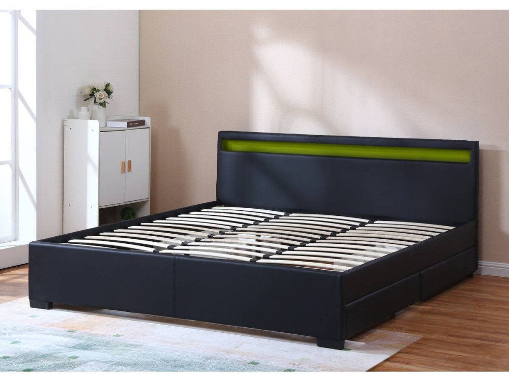 Cama doble "Nico" - LED - 180 x 200 cm - Negro