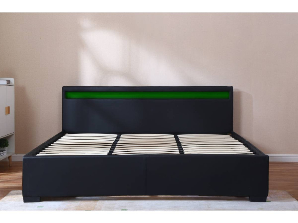Cama doble "Nico" - LED - 180 x 200 cm - Negro