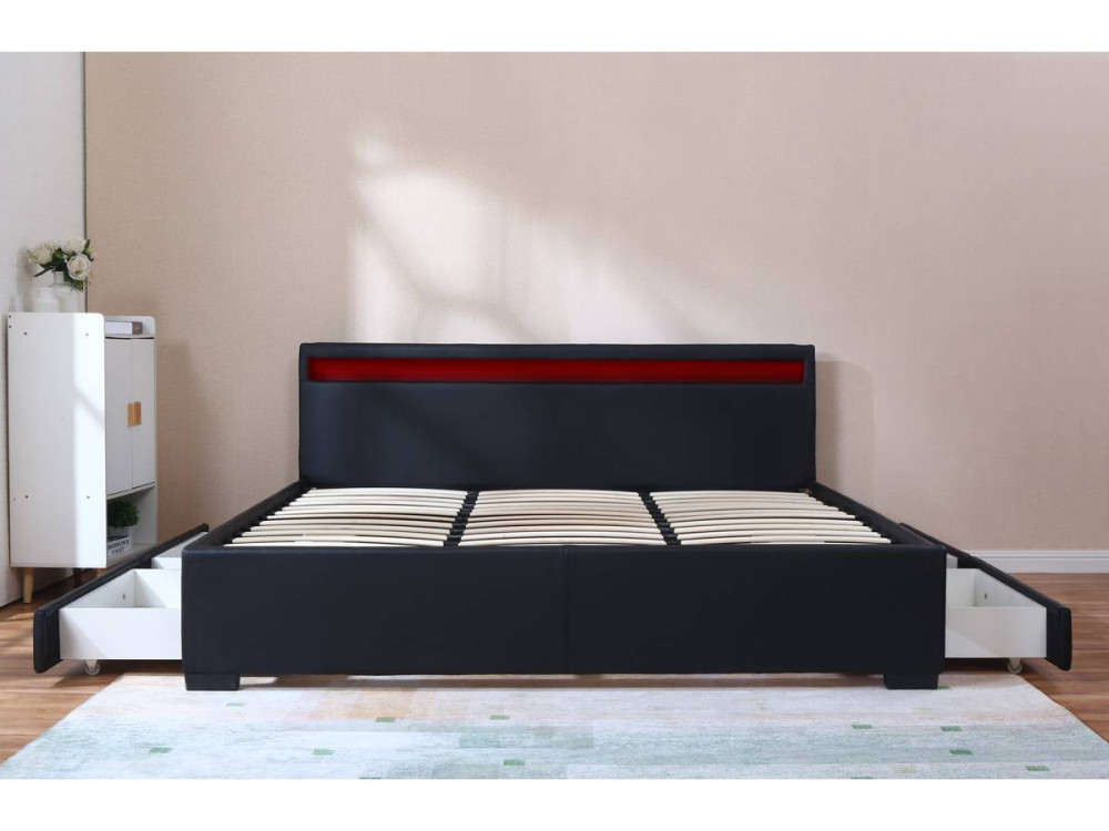 Cama doble "Nico" - LED - 180 x 200 cm - Negro