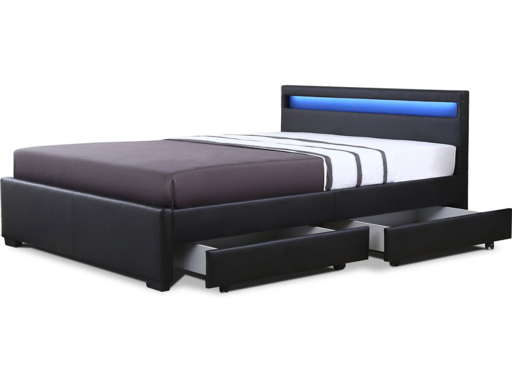 Cama LED "NICO" 140 × 190 cm - Negro